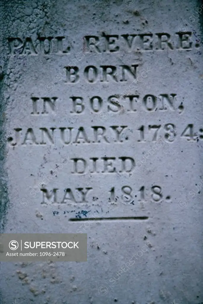 Inscription on Paul Revere's Grave, Boston, Massachusetts, USA