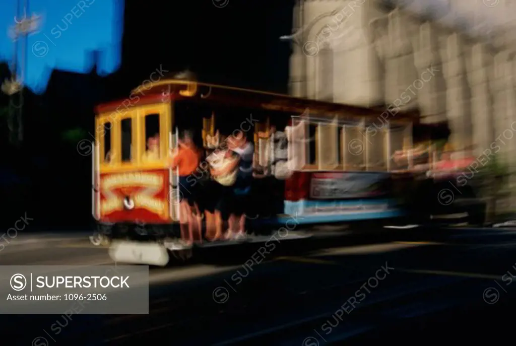 Cable car in motion, San Francisco, California, USA