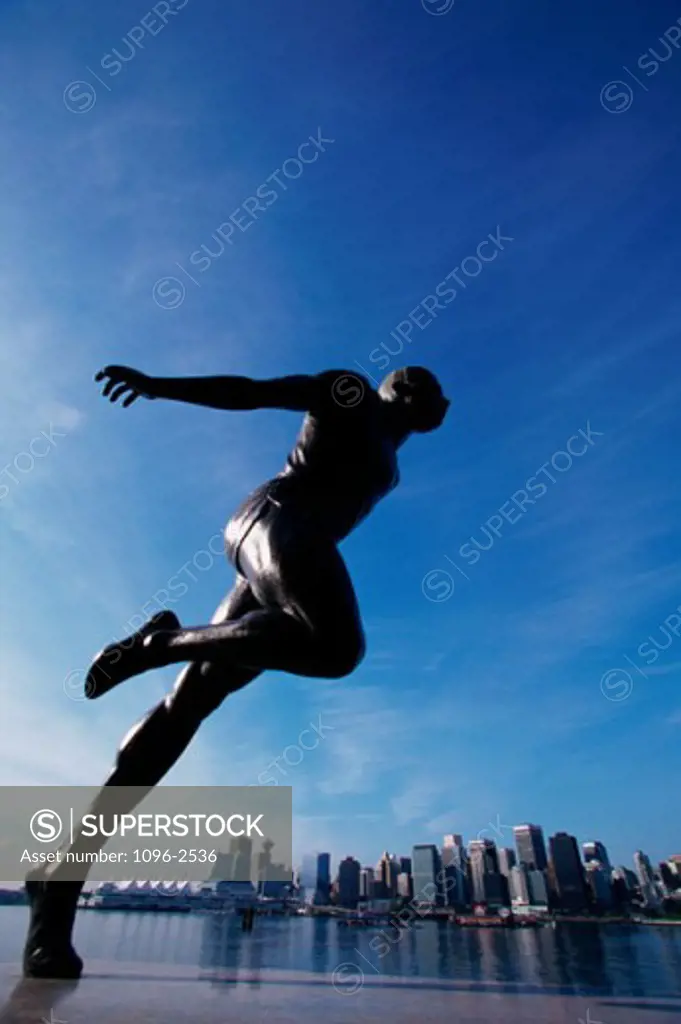 Low angle view of the Harry Jerome Statue, Stanley Park, Vancouver, British Columbia, Canada