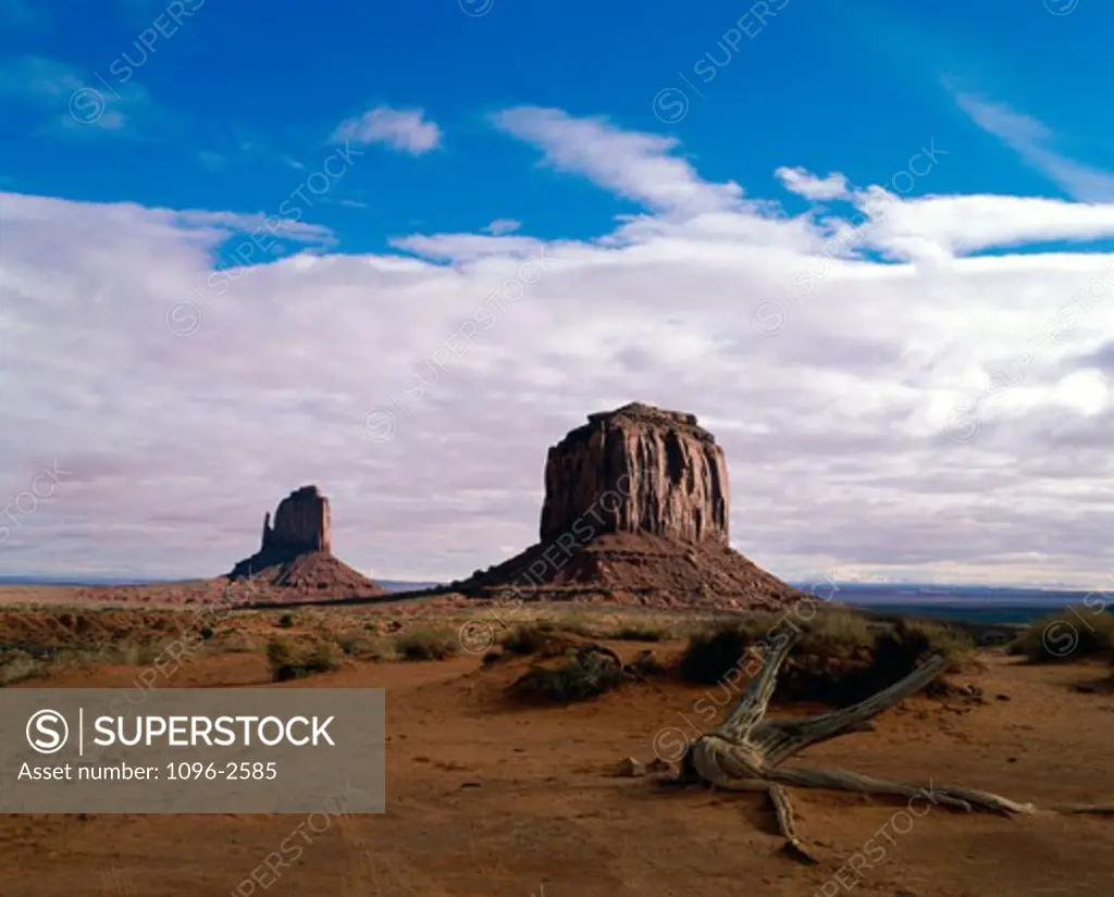 Panoramic view of a landscape, East Mitten and Merrick Buttes, Monument Valley, Arizona, USA