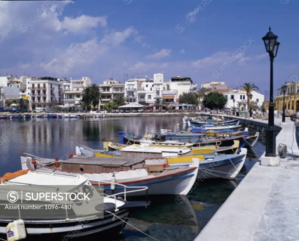 Boats docked at a harbor, Crete, Greece