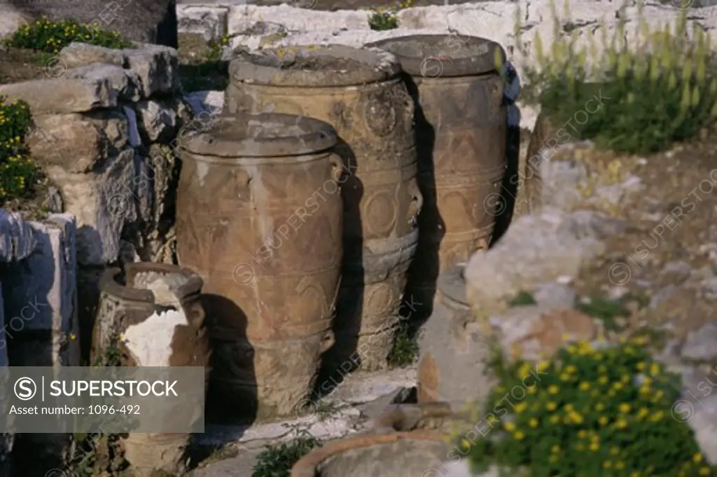 Close-up of terracotta storage jars, Palace of Knossos, Knossos, Crete, Greece