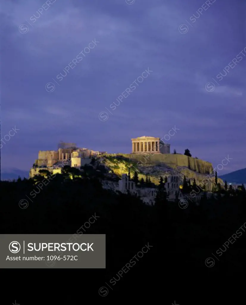Low Angle View of the Parthenon on a hill, Acropolis, Athens, Greece