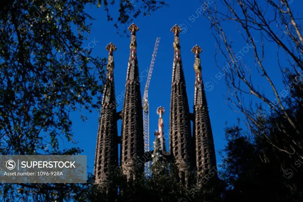 Low angle view of a basilica, Sagrada Familia, Barcelona, Spain