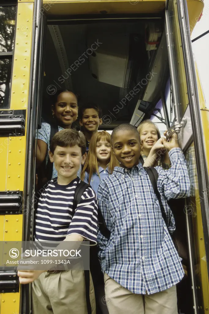 Children exiting a school bus