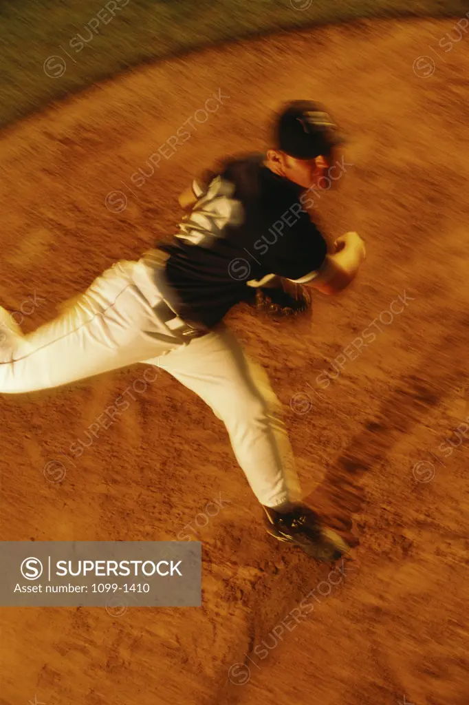 High angle view of a baseball pitcher