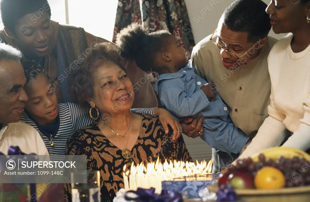 Three generation family celebrating a birthday