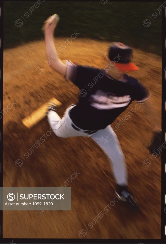 High angle view of a baseball player throwing a baseball