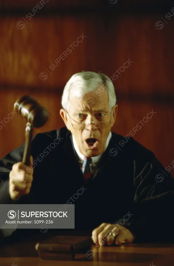 Portrait of a judge holding a gavel