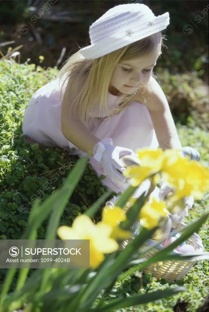 Girl collecting flowers