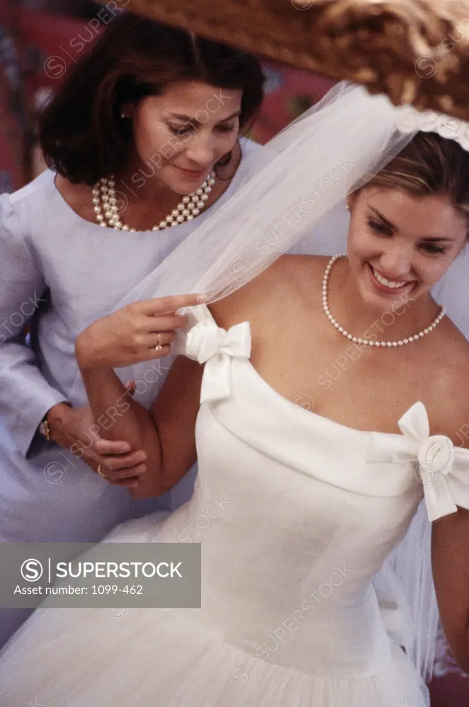 High angle view of a bride with her mother