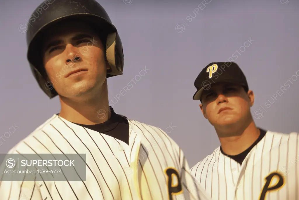 Low angle view of two baseball players