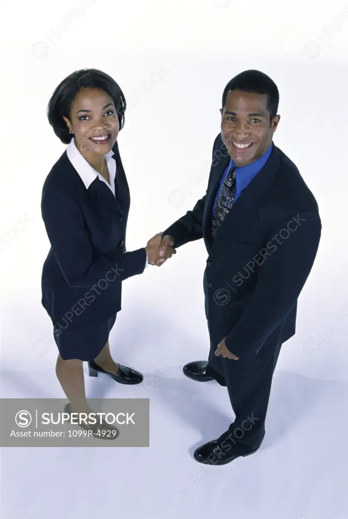 Businessman shaking hands with a businesswoman
