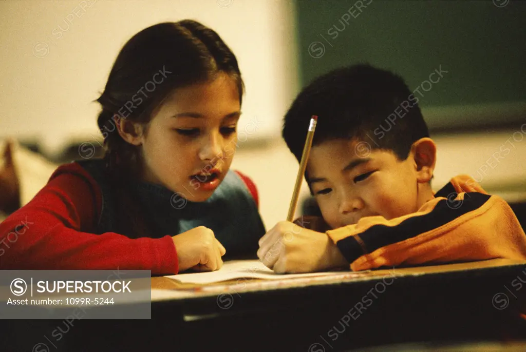 Two children in a classroom