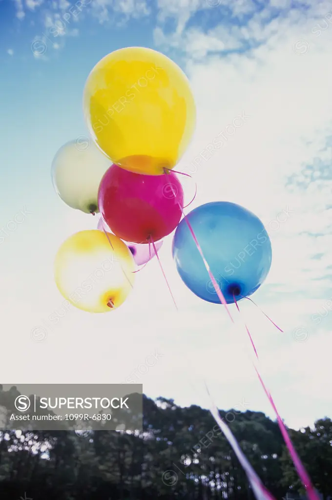 Low angle view of balloons on strings