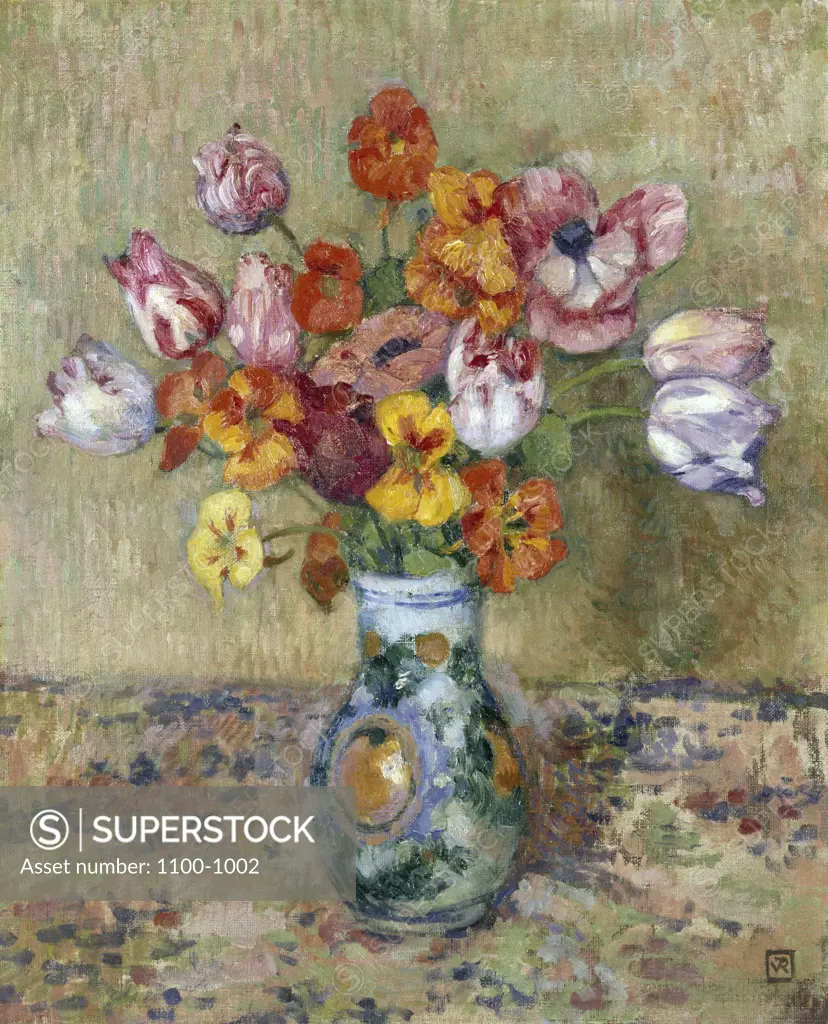 Tulipes et Capuicines 1908 Theo van Rysselberghe (1862-1926 Belgian) Oil on Canvas Board Christie's Images, New York, USA