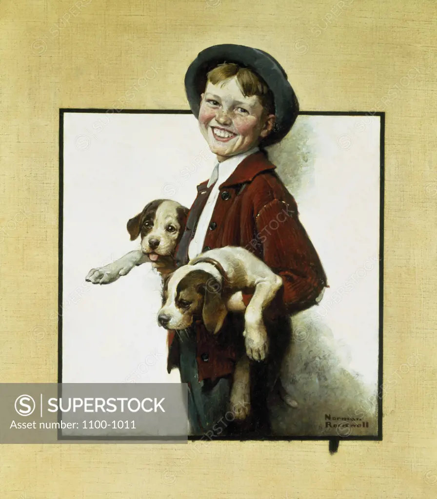 Boy with Puppies 1922 Norman Rockwell (1894-1978 American) Oil on Canvas Christie's Images, New York, USA