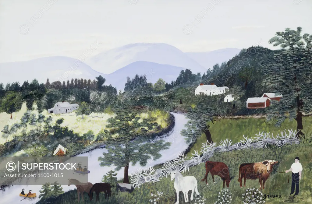 At the Bend of the River Grandma Moses (1860-1961 American) Oil and Tempera on Board Christie's Images, New York, USA