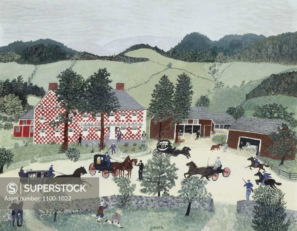 The Old Checkered House Grandma Moses (1860-1961 American) Oil and Tempera on Board Christie's Images, New York, USA