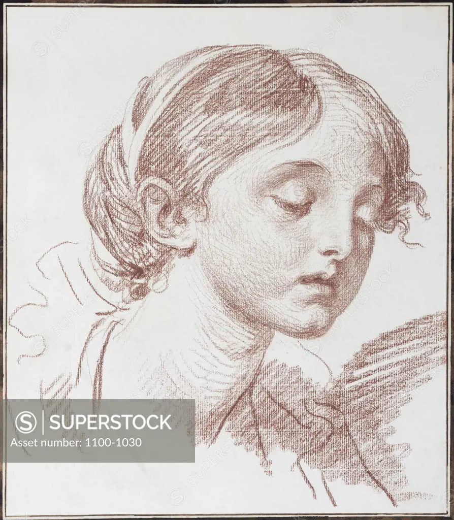 Head of a Girl Looking Down, in Three-quarter Profile Jean Baptiste Greuze (1725-1805 French) Red Chalk Christie's Images, New York, USA