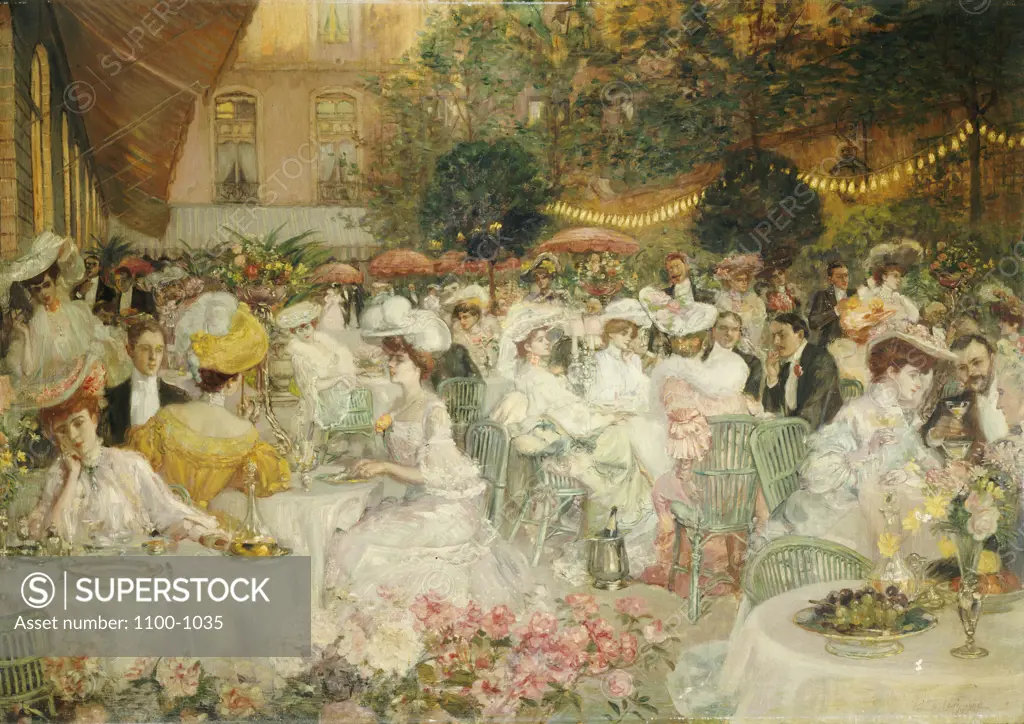 A Restaurant Terrace.   French School.  Oil On Canvas, 1904.  Catalogue No. 281c.