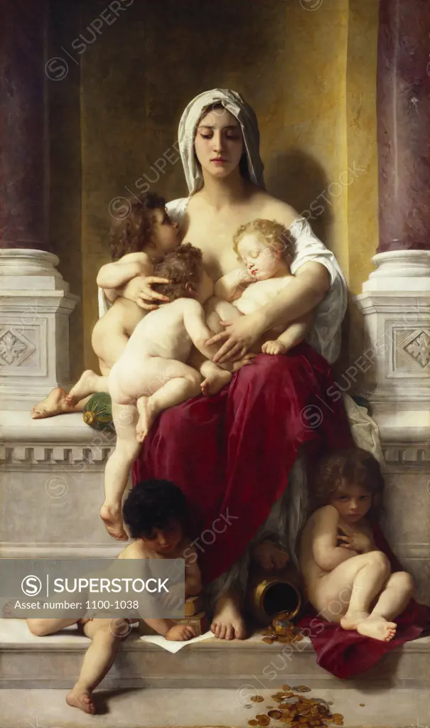 Charity. La Charite. William Adolphe Bouguereau (1825-1905). Dated 1878, Oil On Canvas, 196 X 117cm.