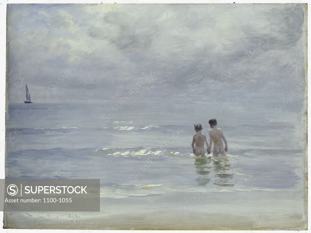 Boys Bathing On The Beach At Skagen.  Peder Severin Kroyer (1831-1909). Oil On Panel, 1899.