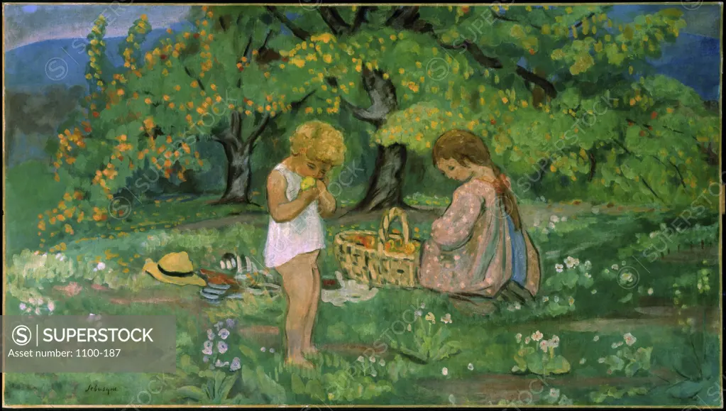 The Children's Picnic  (Le G™uter des Enfants)  c. 1914,  Henri Lebasque (1865-1937/ French)  Oil on Canvas    