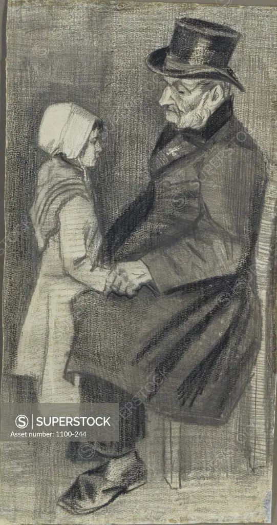 Orphan Man, Sitting with Little Girl   1882 Vincent van Gogh (1853-1890 Dutch)  Chalk & pencil Christie's Images,  New York, USA