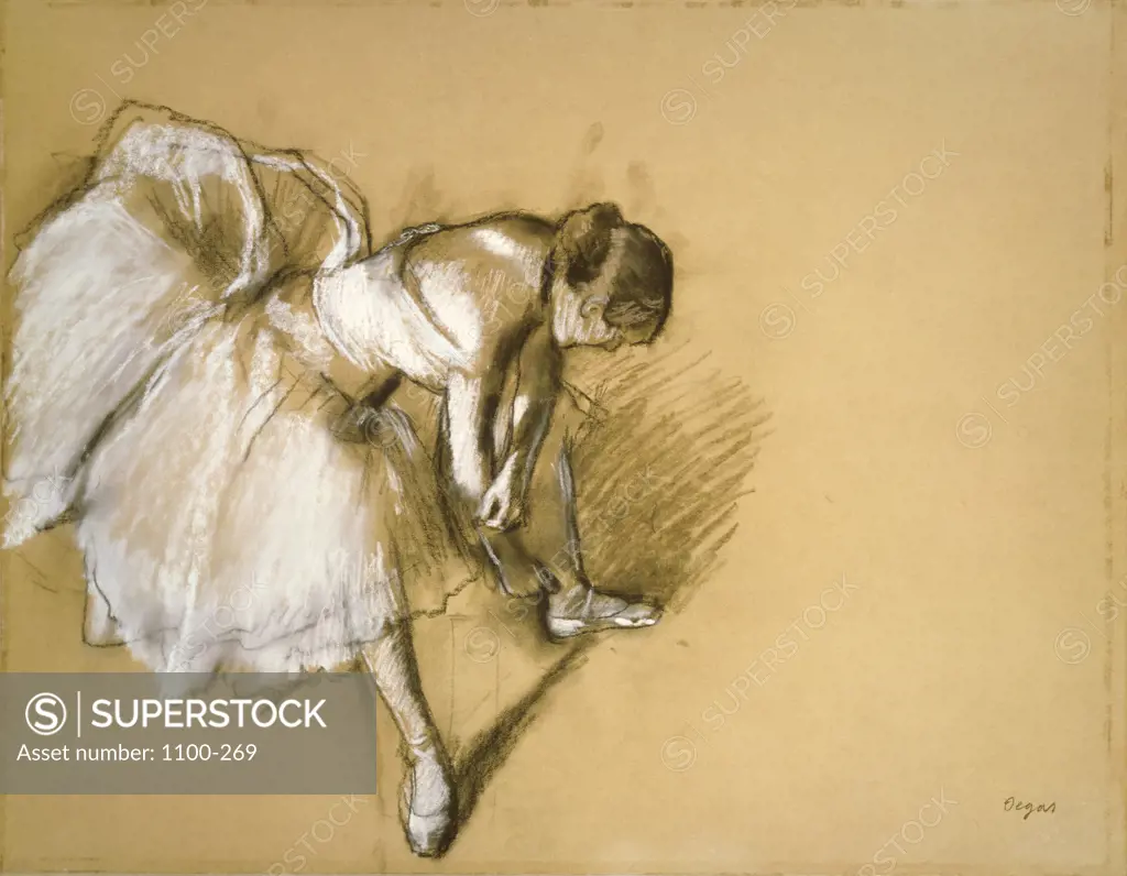Dancer Readjusting her Slipper  c. 1890  Edgar Degas (1834-1917/French) Pastel and charcoal  
