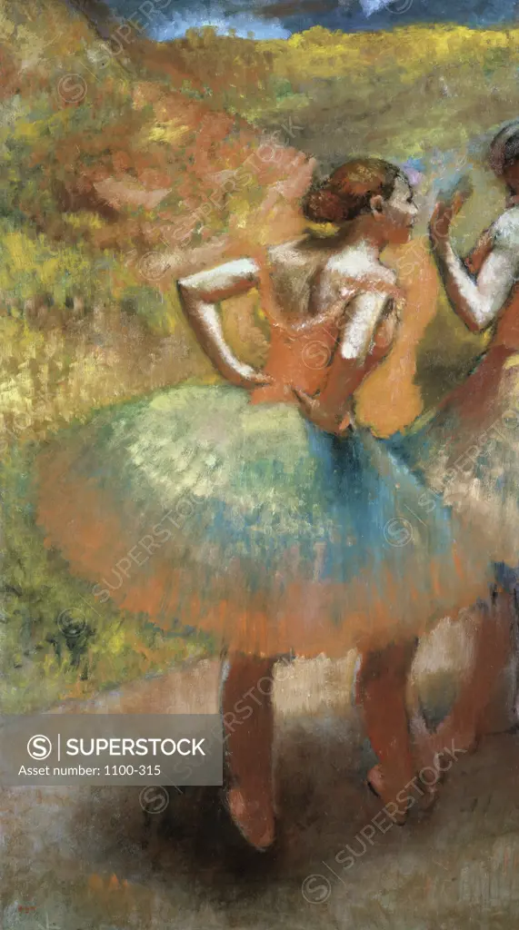 Two Dancers in Green Skirts, Scenery of a landscape 1895  Edgar Degas (1834-1917/French) Oil on canvas 