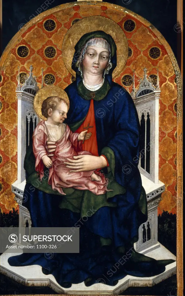 The Madonna and Child Enthroned by Michele Giambono,  tempera on wood panel,  (circa 1420-1462)