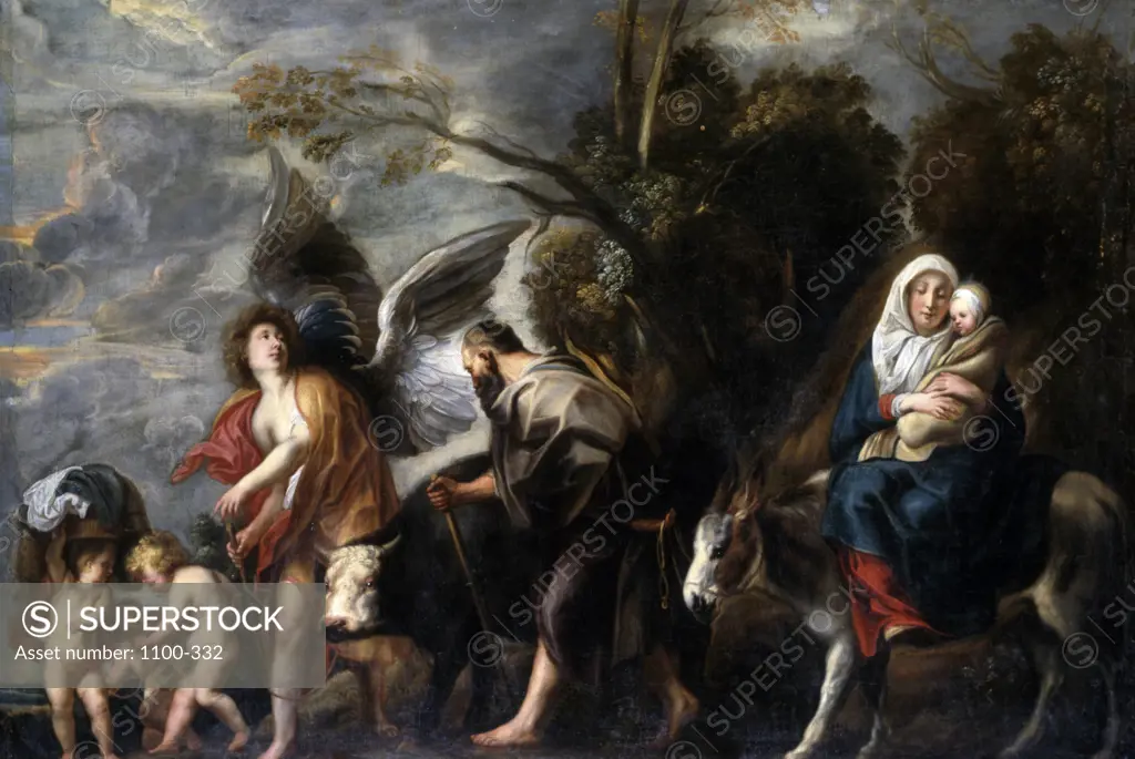 The Flight in to Egypt by Jacob Jordaens,  oil on canvas,  (1593-1678)