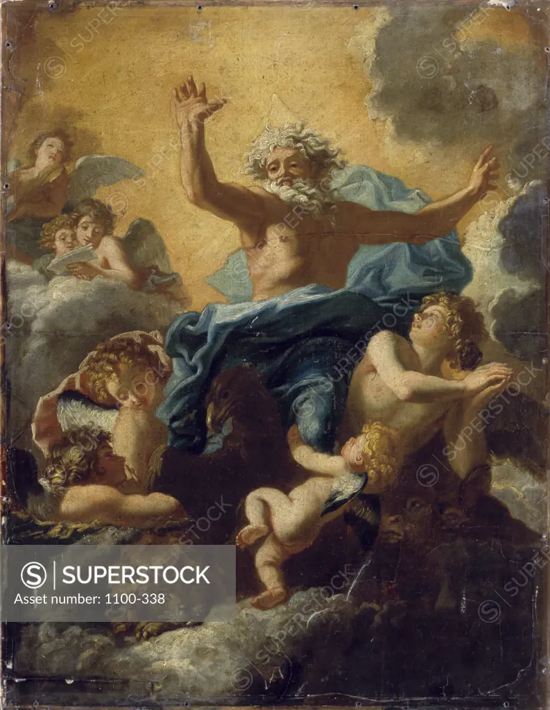 God the Father Supported by Angels and Surrounded by the Symbols of the Evangelists  1665-68 Charles de la Fosse (1636-1716 French) Oil on paper on canvas 