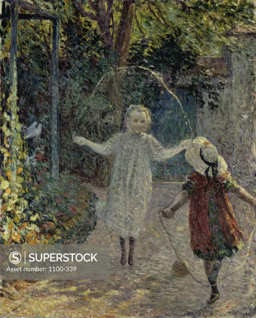 Young Girls Playing in a Garden 1899 Henri Baptiste Lebasque (1865-1937 /French)   Oil on Canvas   