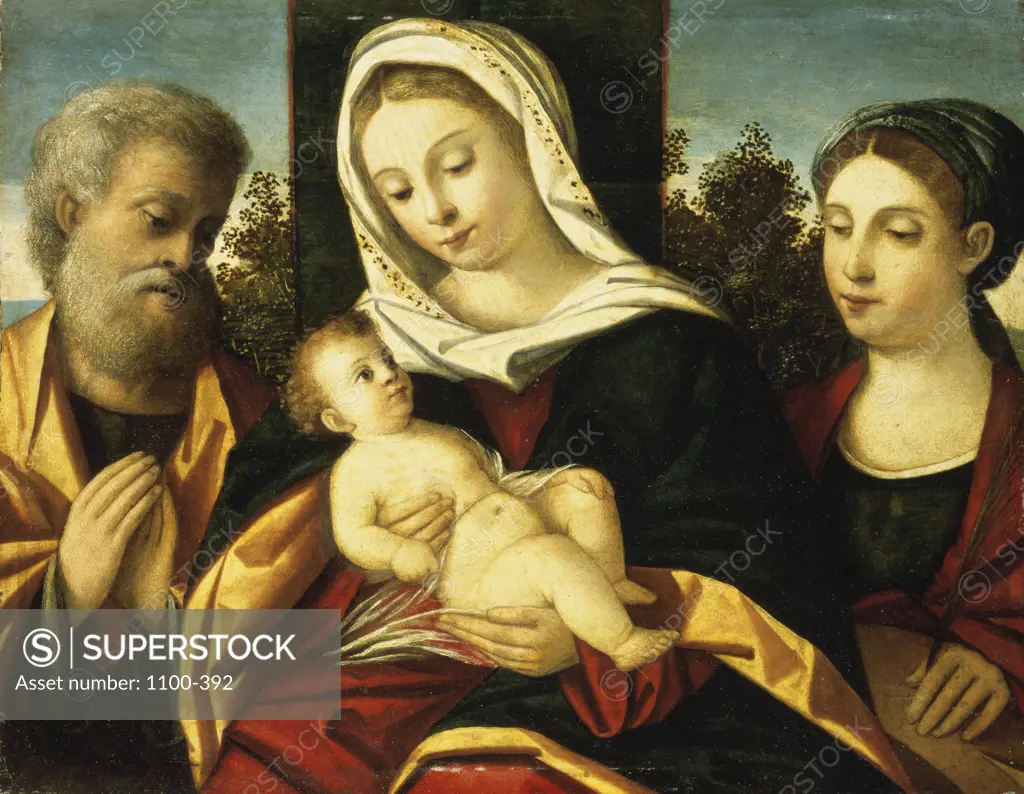 The Holy Family with Saint Catherine  School of Andrea Previtali (c. 1470-1528/Italian) 