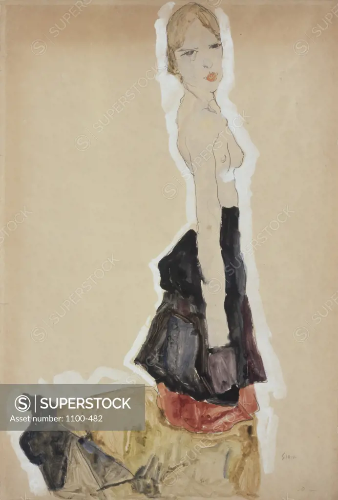 Knieendes Madchen Mit Spanischem Rock 1911 Egon Schiele (1890-1918/Austrian) Christie's Images, New York 