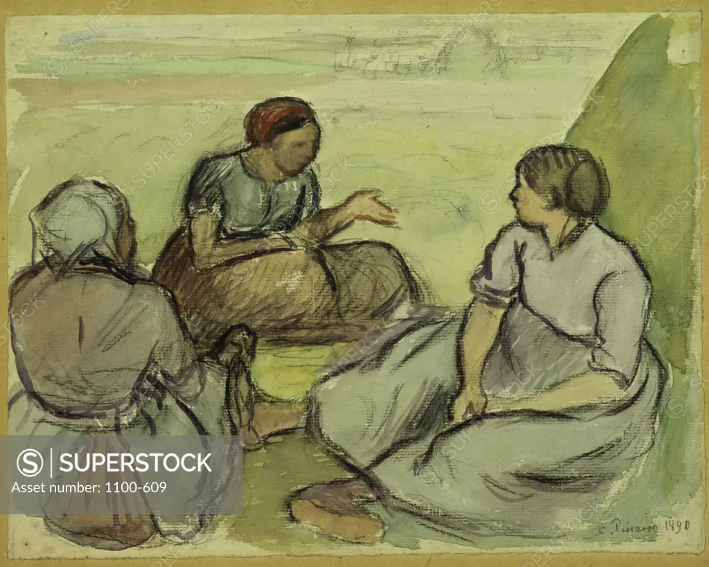 Three Peasant Women  Trois Paysannes  1890 Camille Pissarro (1830-1903/French) Chalk and watercolor 