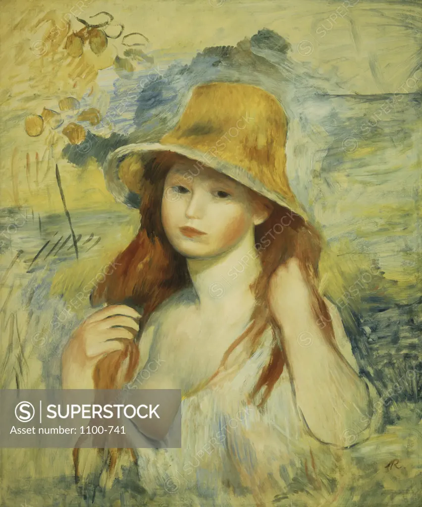 Young Woman in a Straw Hat (Jeune Fille au Chapeau de Paille) 1884 Pierre-Auguste Renoir (1841-1919/French) Oil on Canvas Christie's Images, New York, USA