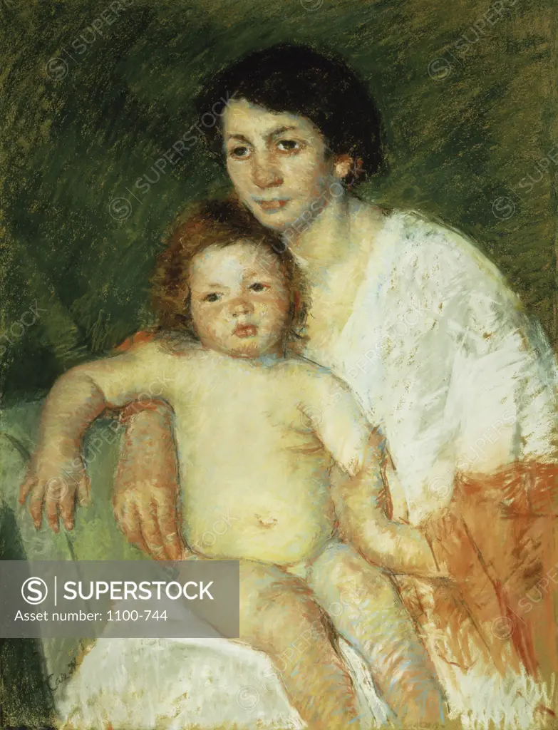 Nude Baby on Mother's Lap Resting Her Arm on the Back of the Chair 1913 Mary Cassatt (1845-1926/American) Pastel on Paper Christie's Images, New York, USA