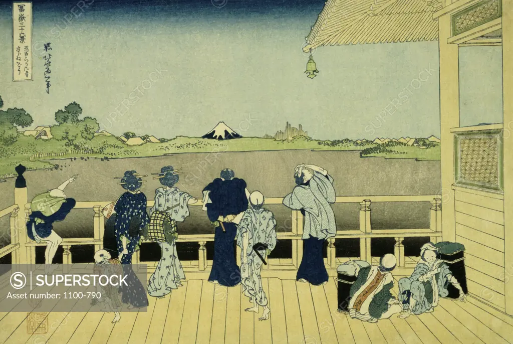 The Sazai Hall of the 500  Rakan Temple from the Series: 36 Views of Mount Fuji  Katsushika Hokusai (1760-1849/ Japanese) Woodblock print 