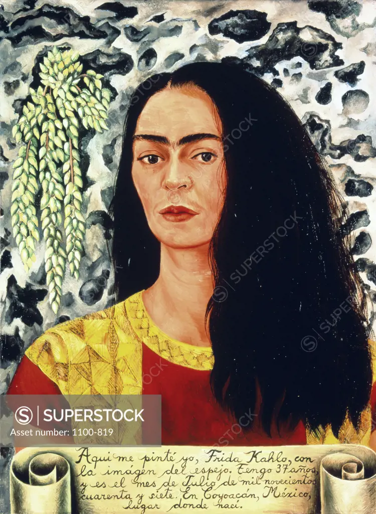Self-Portrait with Loose Hair  (Autoretrato con Pelo Suelto) 1947 Frida Kahlo (1907-1954/Mexican) Oil on Masonite  