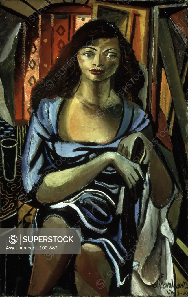 Mulatto with Blue Dress  (Mulata com Vestido Azul) 1948-1949 Emiliano di Cavalcanti (1897-1976/Brazilian)   Oil on Canvas    