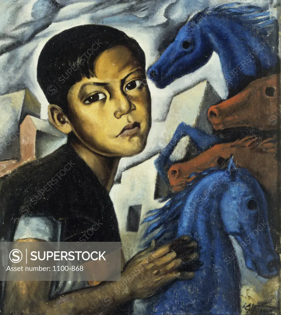 Boy with Horses  (Nino con Caballos)  1941 Roberto Montenegro (1885-1968/Mexican) Oil on canvas      