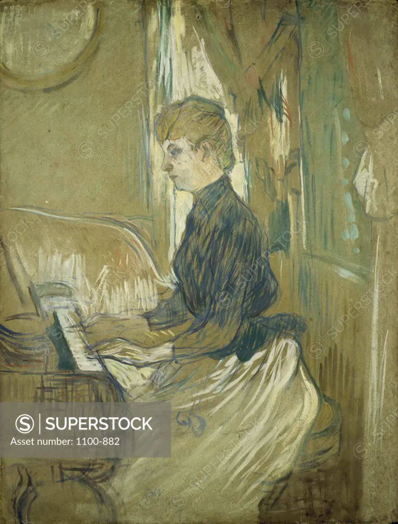 At the Piano, Madame Juliette Pascal in the Salon of the Malrome Palace  1896 Henri de Toulouse-Lautrec (1864-1901/French) Oil on canvas  