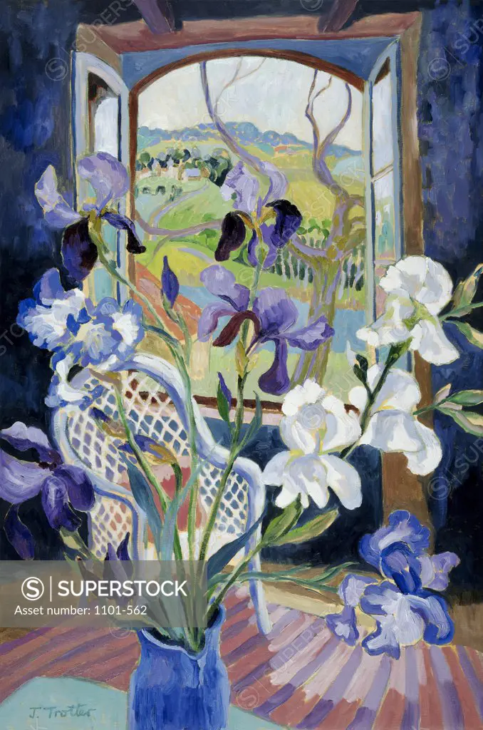 Iris with French Landscape Josephine Trotter (b.1940/British) Oil on canvas  