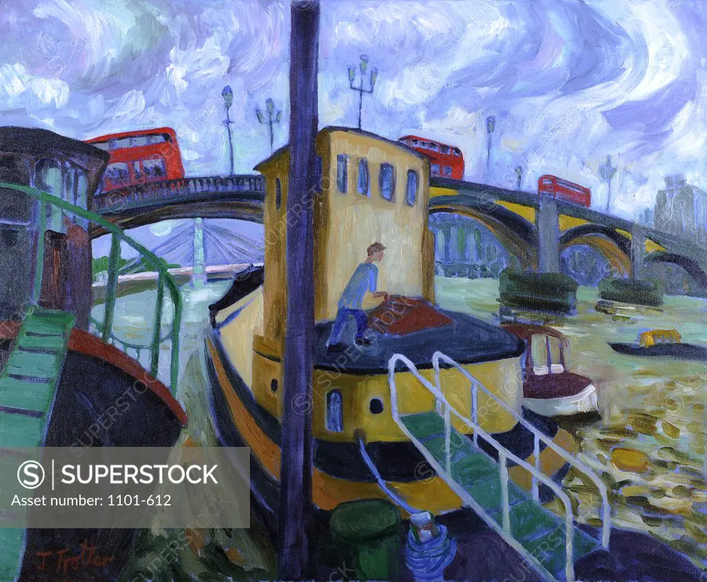Battersea Bridge by Josephine Trotter (b.1940/British) oil on canvas