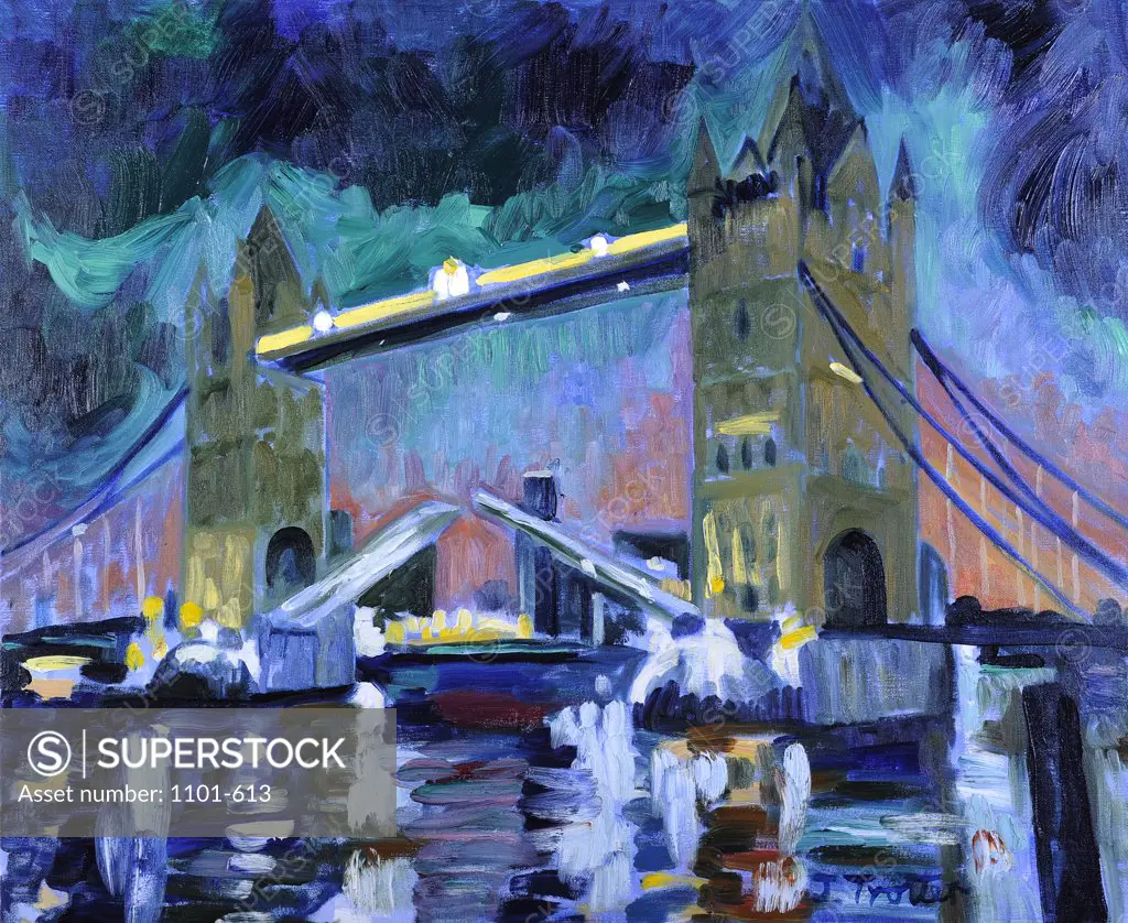 Tower Bridge at Night by Josephine Trotter (b.1940/British) oil on canvas