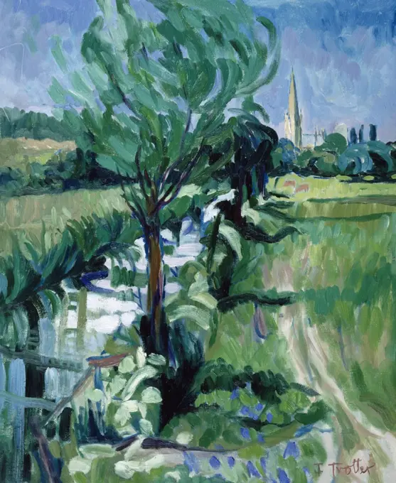 Salisbury Cathedral From the Water Meadows by Josephine Trotter (b.1940/British)