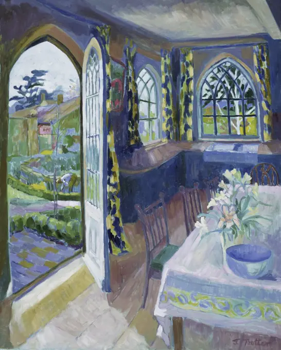 Interior with Garden Josephine Trotter (b.1940/British) Oil on Canvas